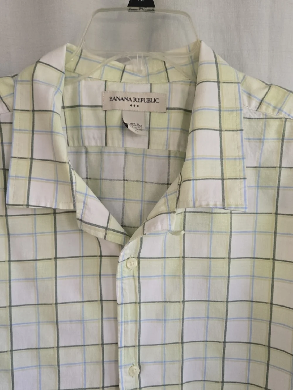Banana Republic Green & White Plaid Short‑Sleeve Button‑Down Shirt – Size XL,